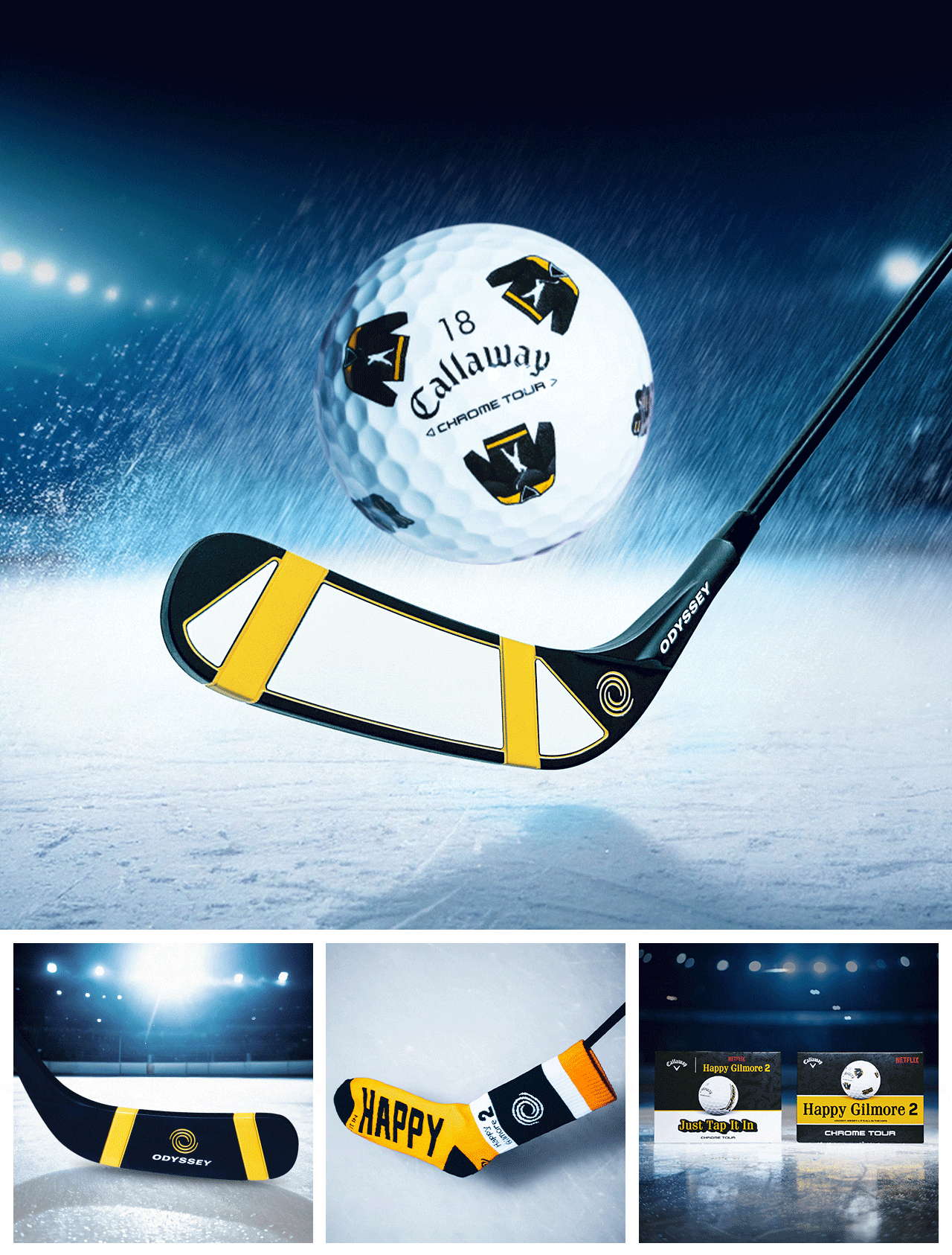Happy Gilmore 2 Putter with Two Different Happy Gilmore Limited Edition Chrome Tour Golf Balls